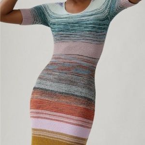 Anthropologie Space-Dyed Knit Midi Dress Medium. Multi-Colored Stripes Bodycon
